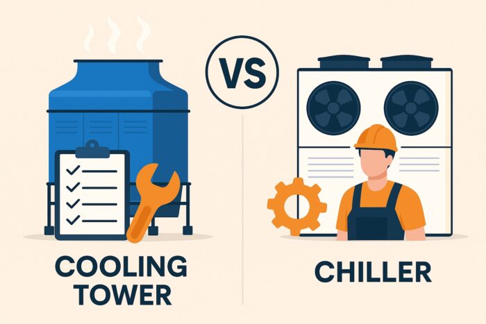 Side-by-side comparison of cooling tower and chiller maintenance requirements
